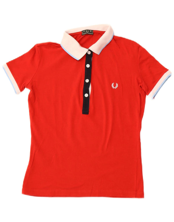 Polo da rugby da donna FRED PERRY UK 12 rosso medio in cotone