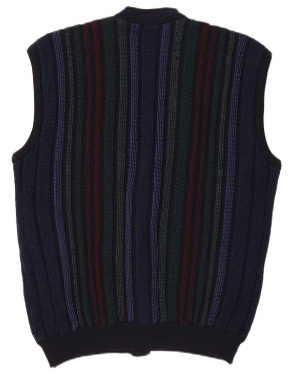 Maglione cardigan senza maniche da uomo Rasica IT 50 Lana a righe blu navy medio