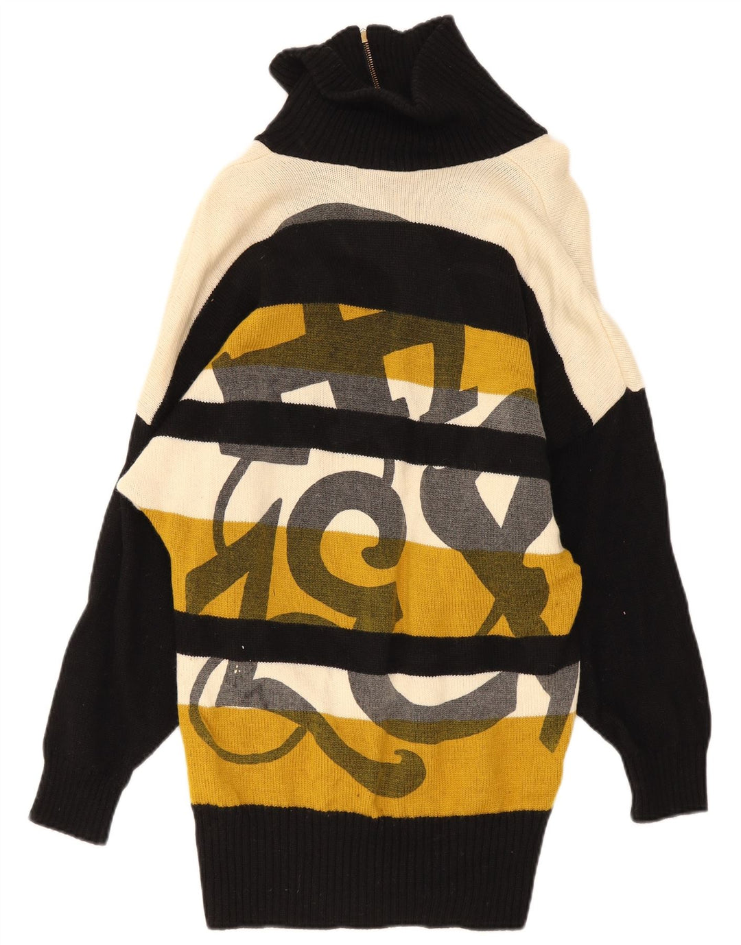 Maglione vintage da donna con zip e collo IT42 a righe multicolori medie