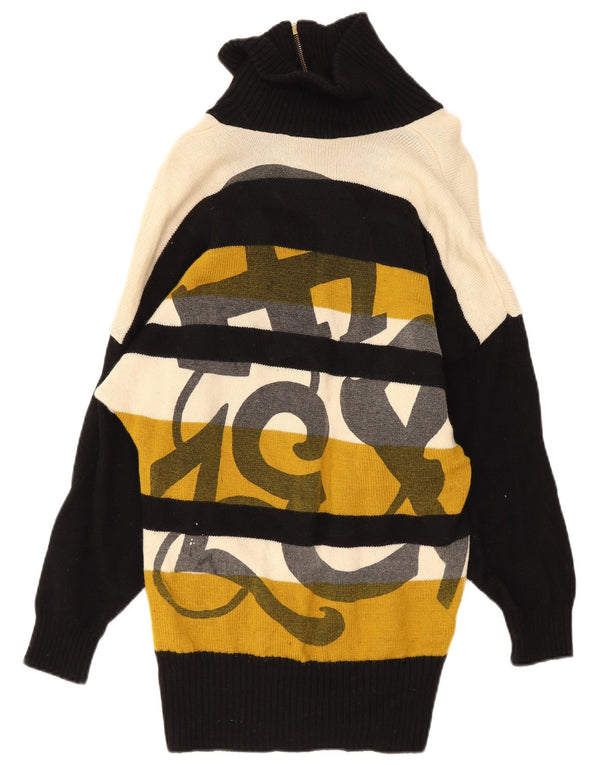 Maglione vintage da donna con zip e collo IT42 a righe multicolori medie
