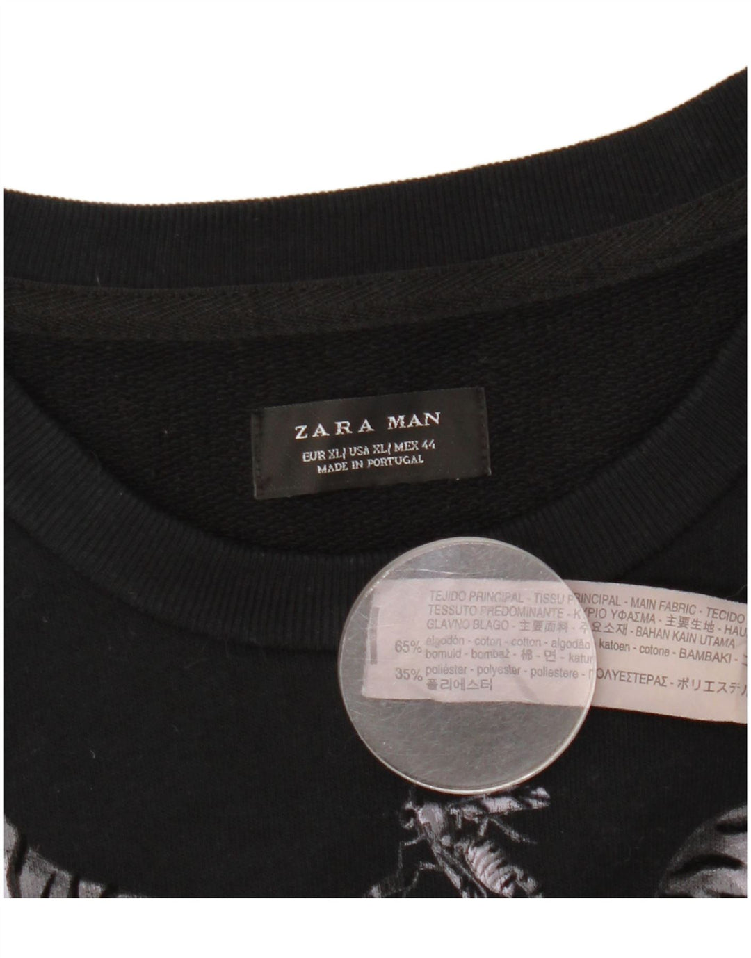 Felpa con grafica Zara da uomo, XL, cotone nero