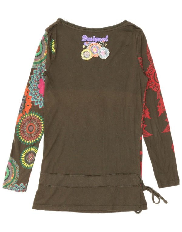 Desigual Donna Graphic Top Manica Lunga UK 10 Small Khaki Floral