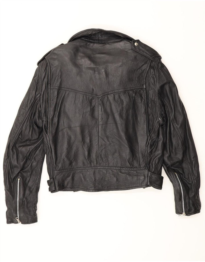 Giacca da motociclista in pelle da uomo vintage UK 38 Medium Black