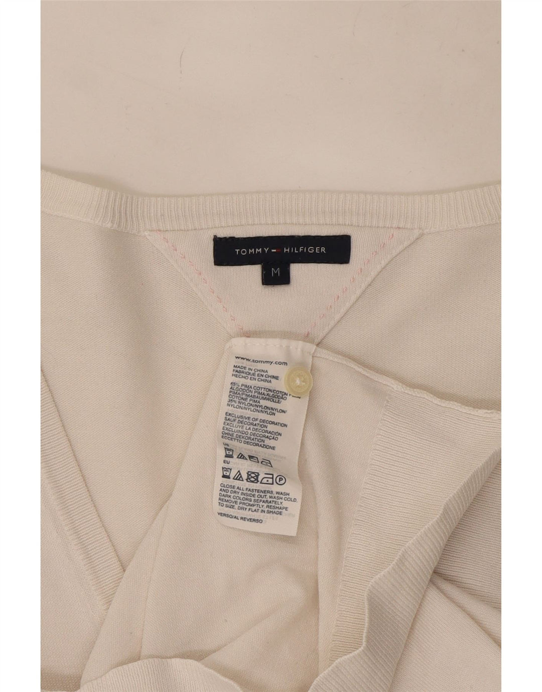 Maglione cardigan da donna Tommy Hilfiger UK 12 cotone bianco medio