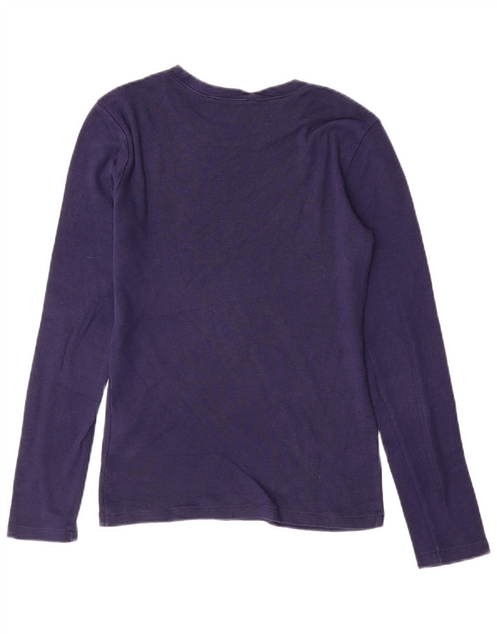 RALPH LAUREN Top da donna a maniche lunghe UK 10 Small Blu Navy Cotone