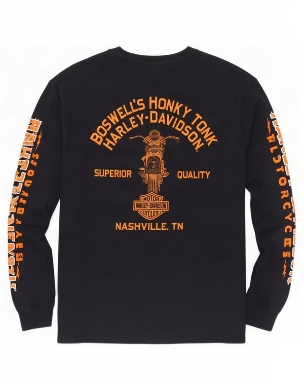 Harley Davidson Maglietta grafica da uomo a maniche lunghe grande in cotone nero