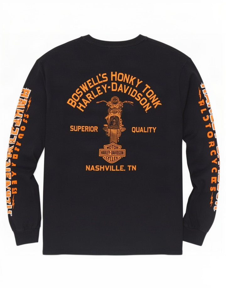 Harley Davidson Maglietta grafica da uomo a maniche lunghe grande in cotone nero