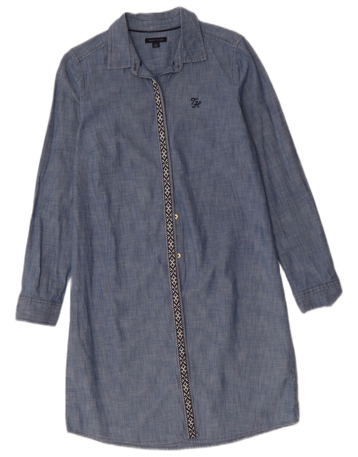 TOMMY HILFIGER Abito camicia da donna UK 10 Piccolo cotone blu