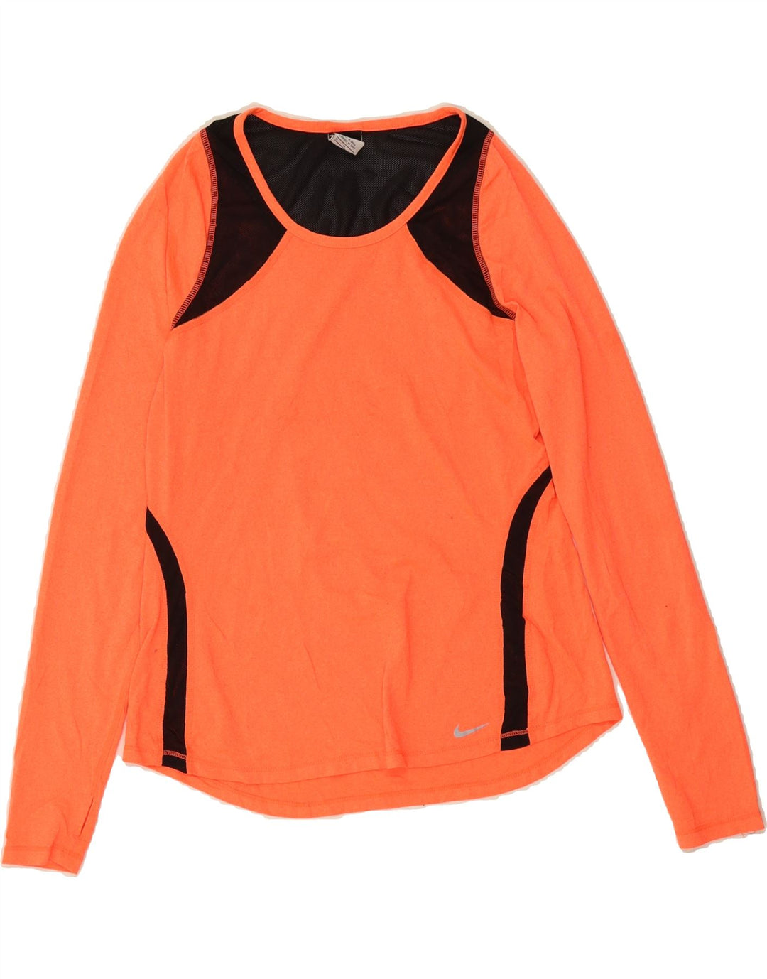 NIKE Womens Dri Fit Top Long Sleeve UK 12  Medium Orange Colourblock Vintage Nike and Second-Hand Nike from Messina Hembry 