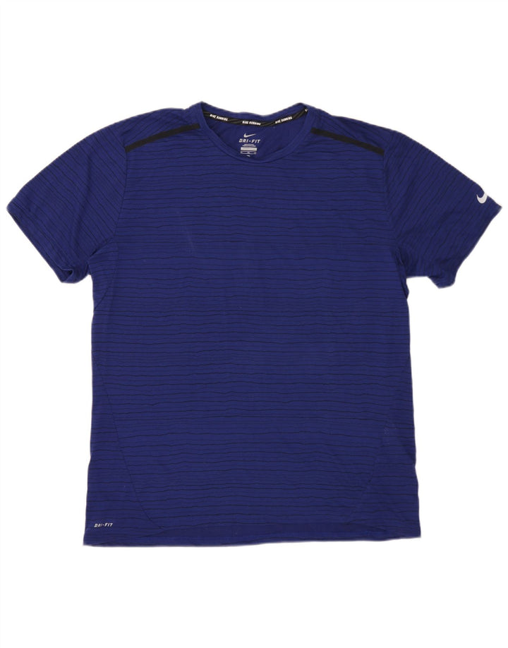 T-shirt Nike Dri Fit da uomo Top XL in poliestere a righe blu navy