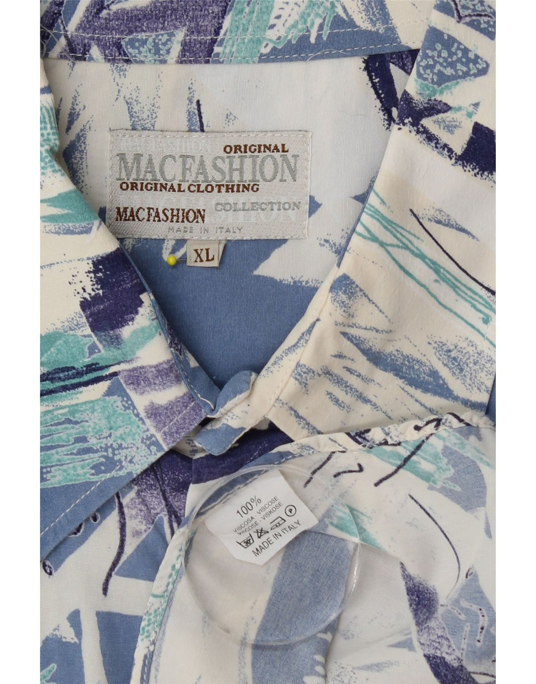 MAC FASHION Camicia da uomo a maniche corte con motivo astratto XL in viscosa blu