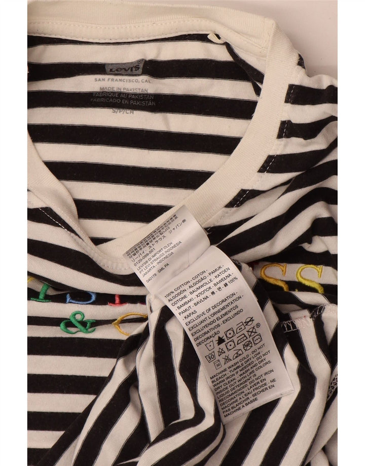 Levi's Top grafico corto da donna a maniche lunghe UK 10 Small White Striped