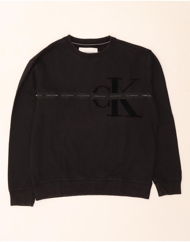 Felpa grafica da uomo Calvin Klein, maglione, cotone nero medio