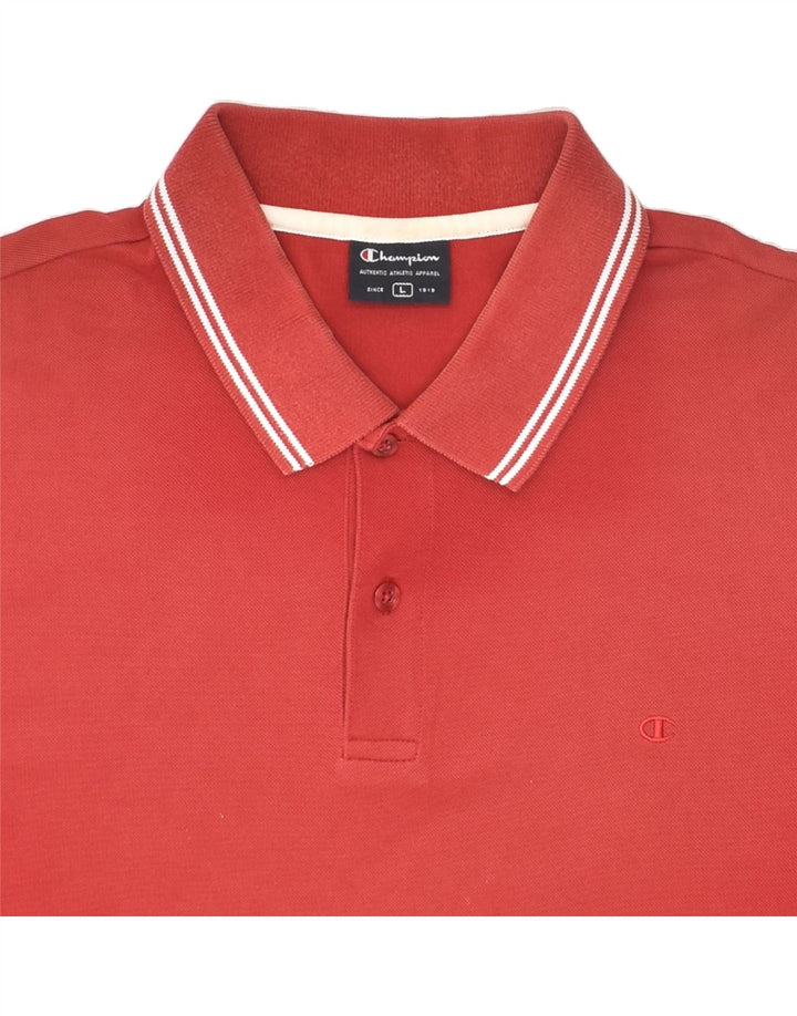 CHAMPION Mens Polo Shirt Large Red Cotton | Vintage Champion | Thrift | Second-Hand Champion | Used Clothing | Messina Hembry 