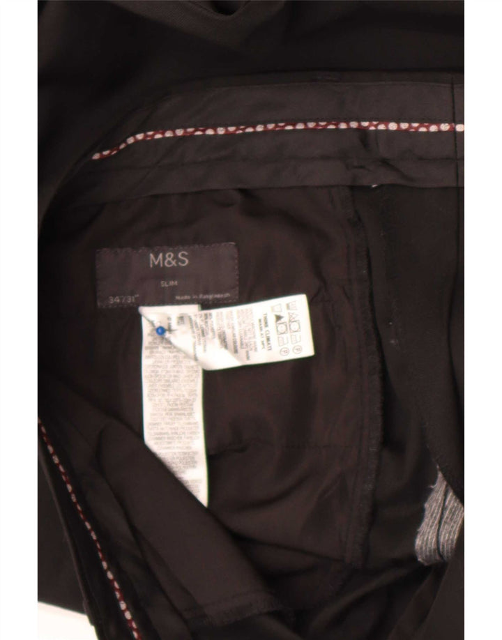Pantaloni da abito slim da uomo Marks & Spencer W34 L31 poliestere nero