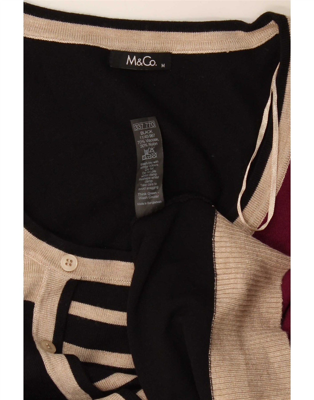 Maglione maglione con scollo a barca da donna M&Co UK 14 blocco colore nero medio