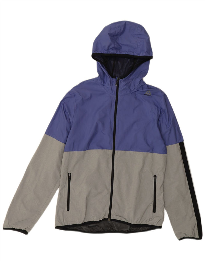REEBOK Womens Hooded Windbreaker Jacket UK 8/10 Small Blue Colourblock