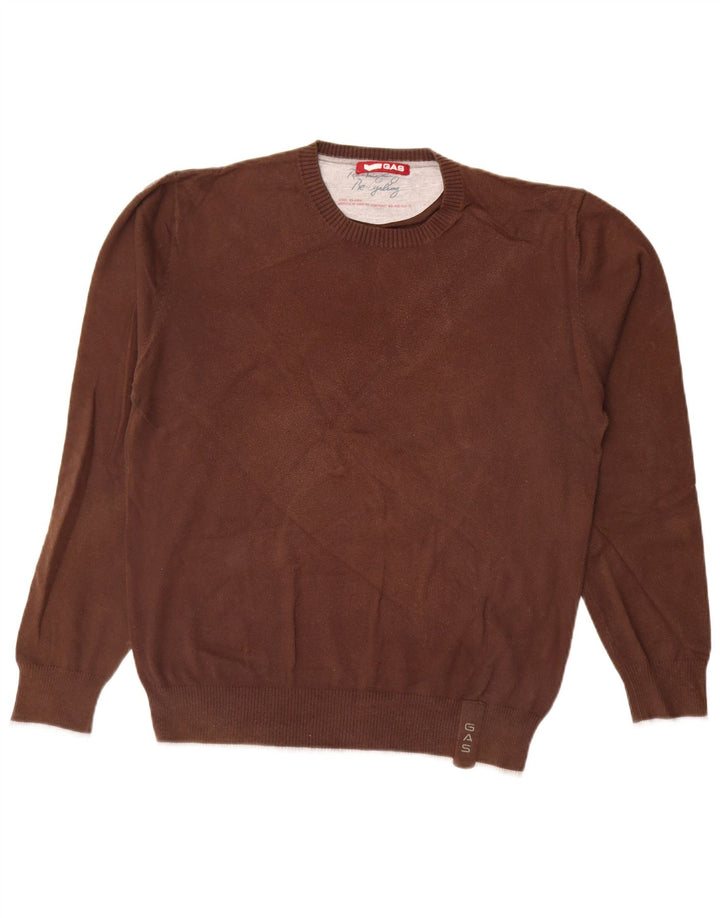 Maglione maglione girocollo da uomo Gas grande in cotone marrone