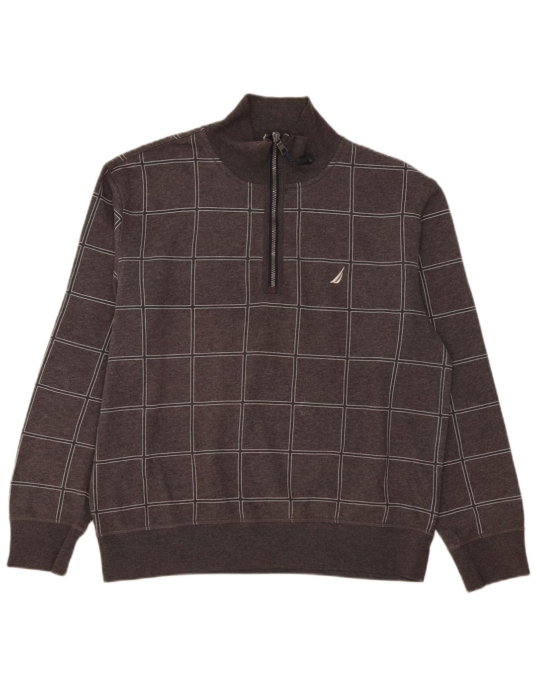 Felpa da uomo con collo con zip Nautica, maglione, cotone a quadri grigio medio
