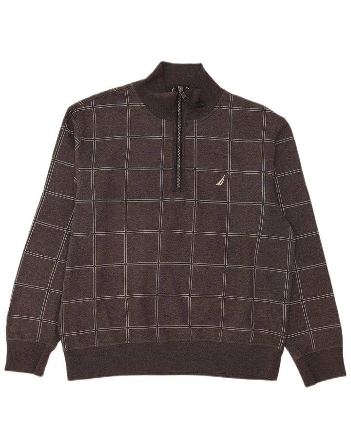 Felpa da uomo con collo con zip Nautica, maglione, cotone a quadri grigio medio