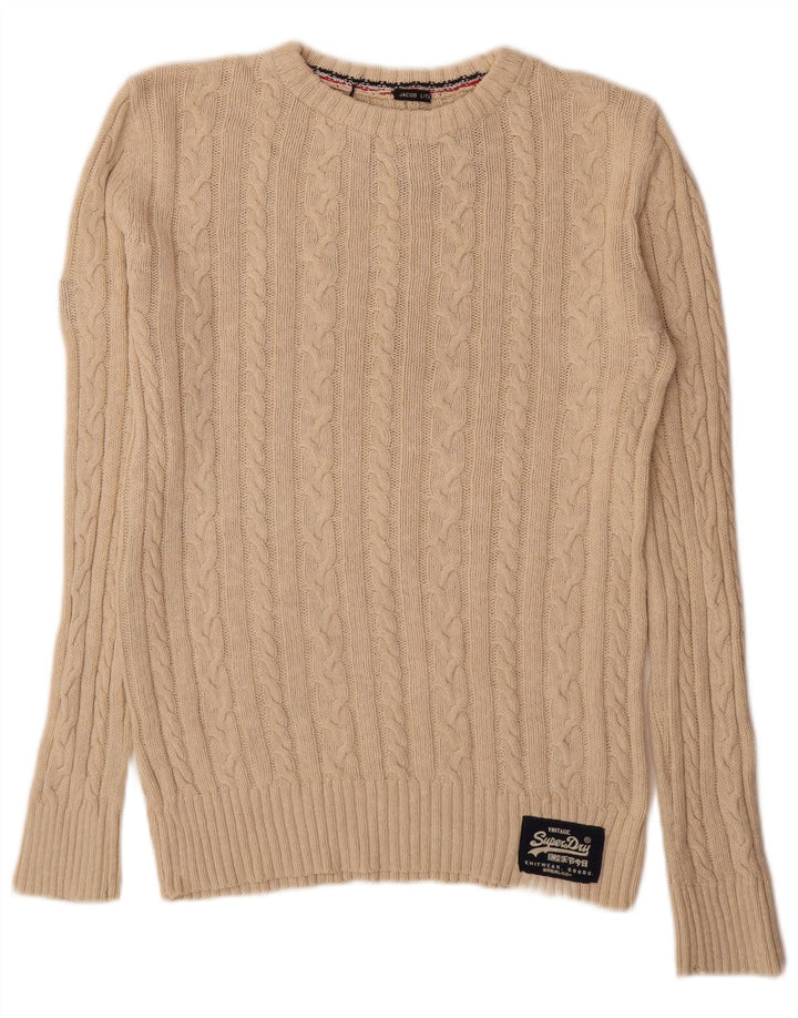 Maglione da uomo girocollo Superdry in cotone beige piccolo