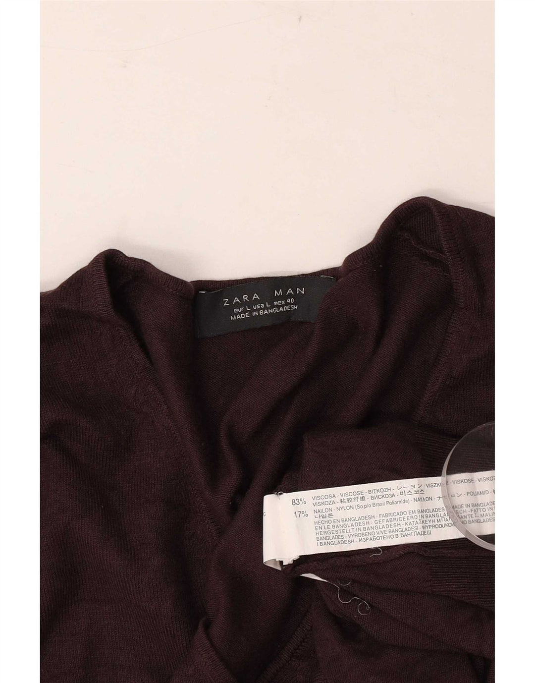 Maglione Zara da uomo con scollo a V grande in viscosa marrone