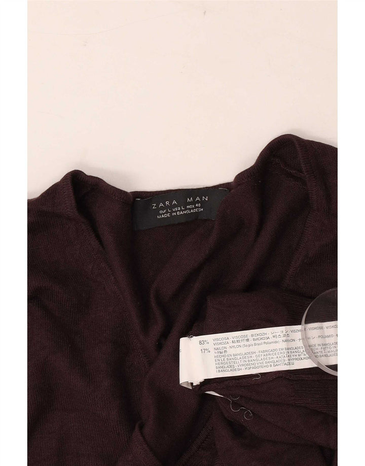 Maglione Zara da uomo con scollo a V grande in viscosa marrone