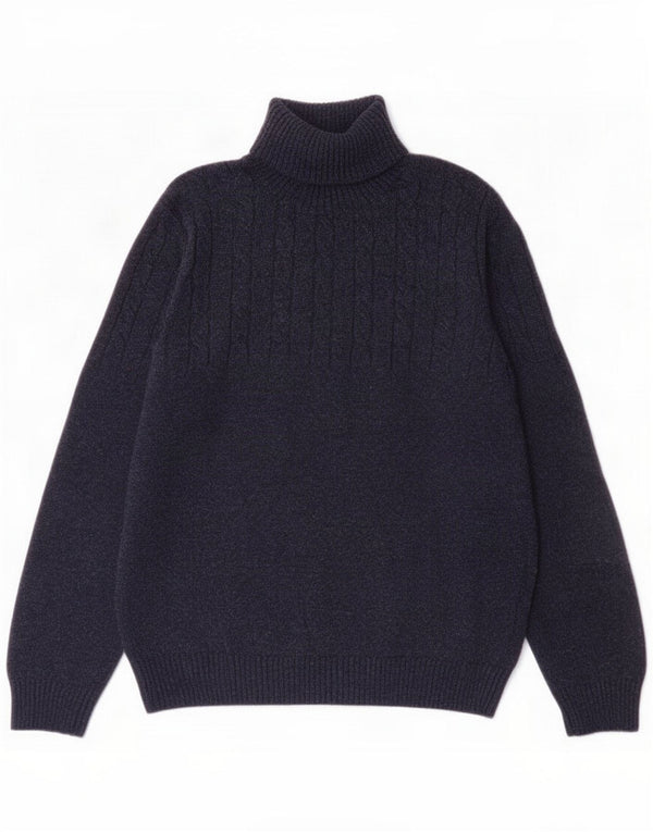 Marks & Spencer Mens Regular Fit Roll Neck Jumper Sweater Large Navy Blue