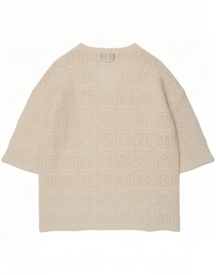 Top tunica oversize all'uncinetto da donna Zara UK 14 Cotone bianco sporco medio