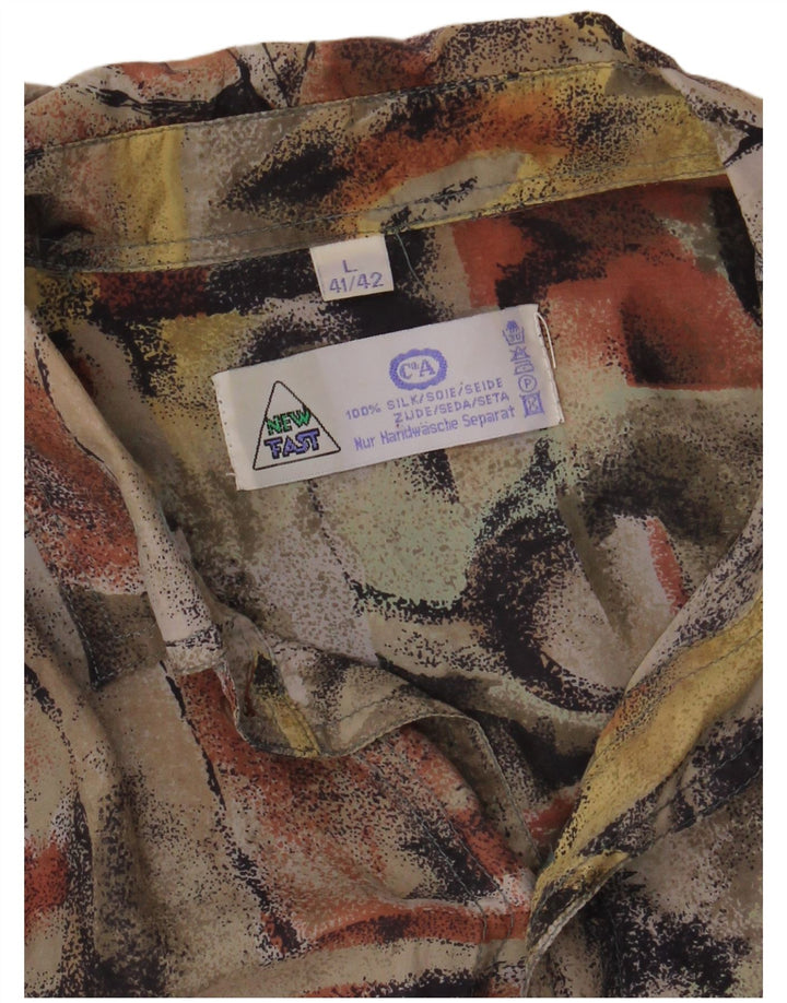 NUOVA camicia da uomo con motivo astratto FAST taglia 41/42 grande seta multicolore