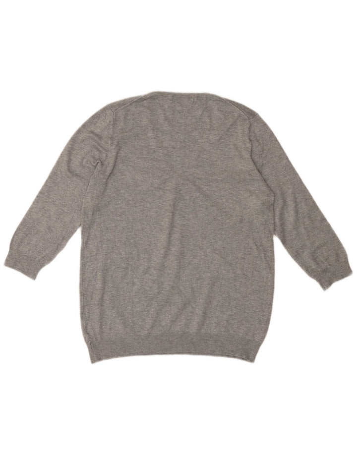 MARKS & SPENCER Maglione da donna con scollo a V e maniche a 3/4 UK 16 Large Grigio