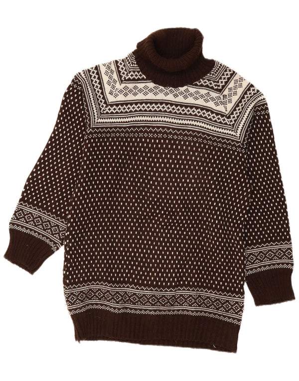 Maglione maglione vintage da uomo con collo alto UK 12 Marrone medio Fair Isle