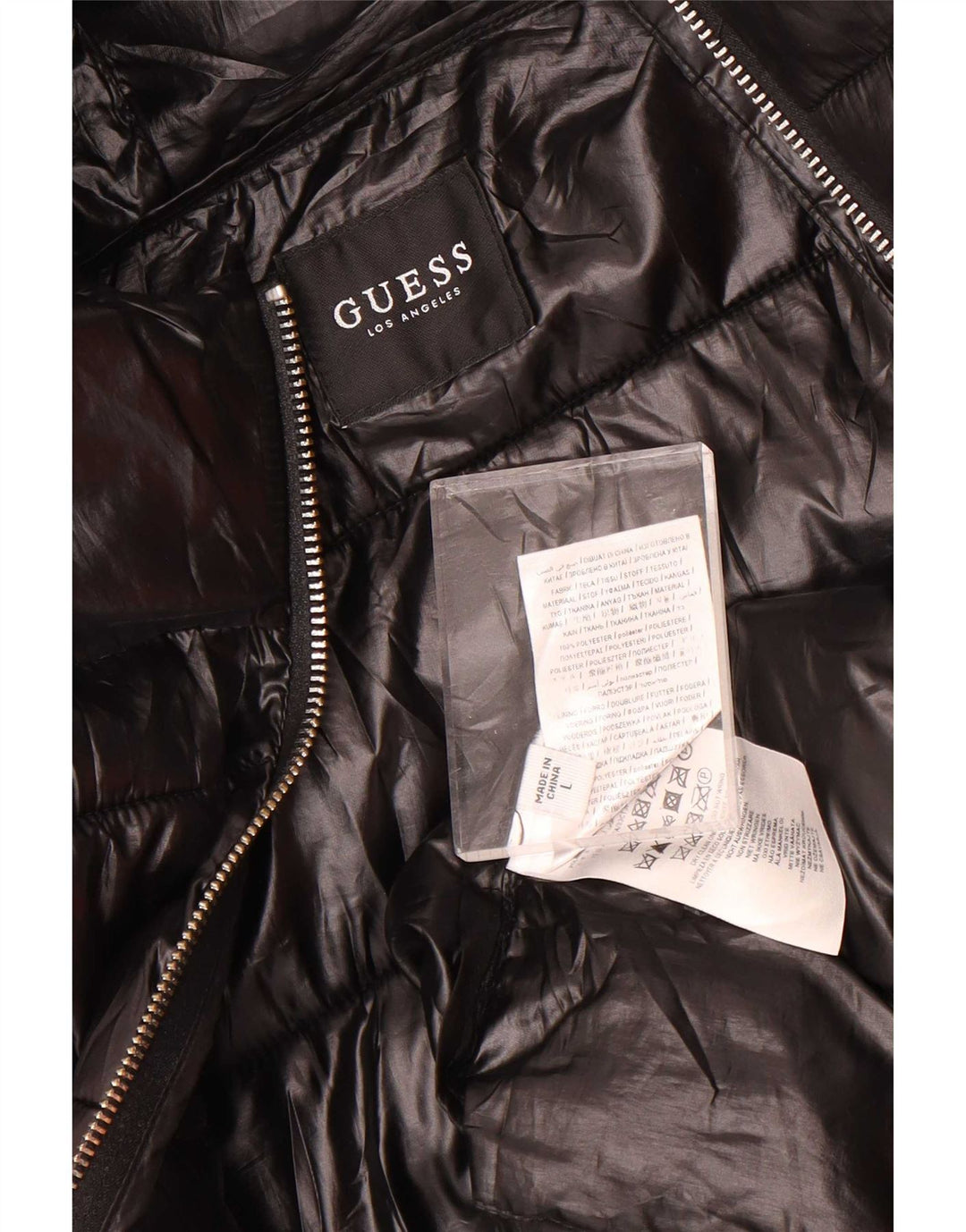 Giacca imbottita con cappuccio da donna Guess UK 14 grande poliestere nero