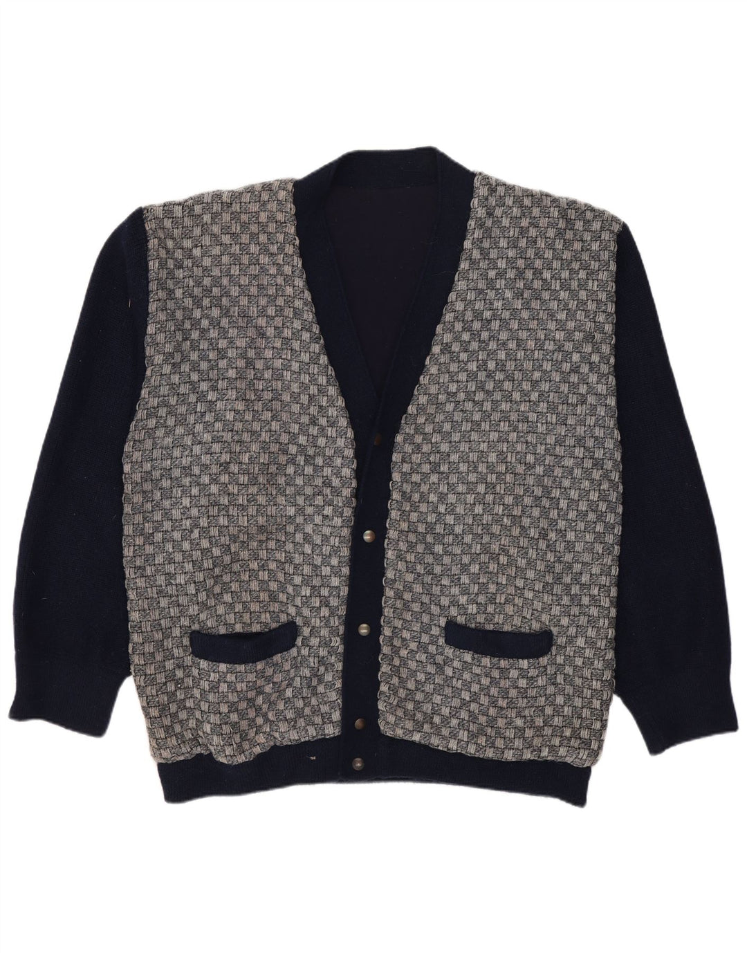 Maglione cardigan da uomo vintage medio blu navy geometrico