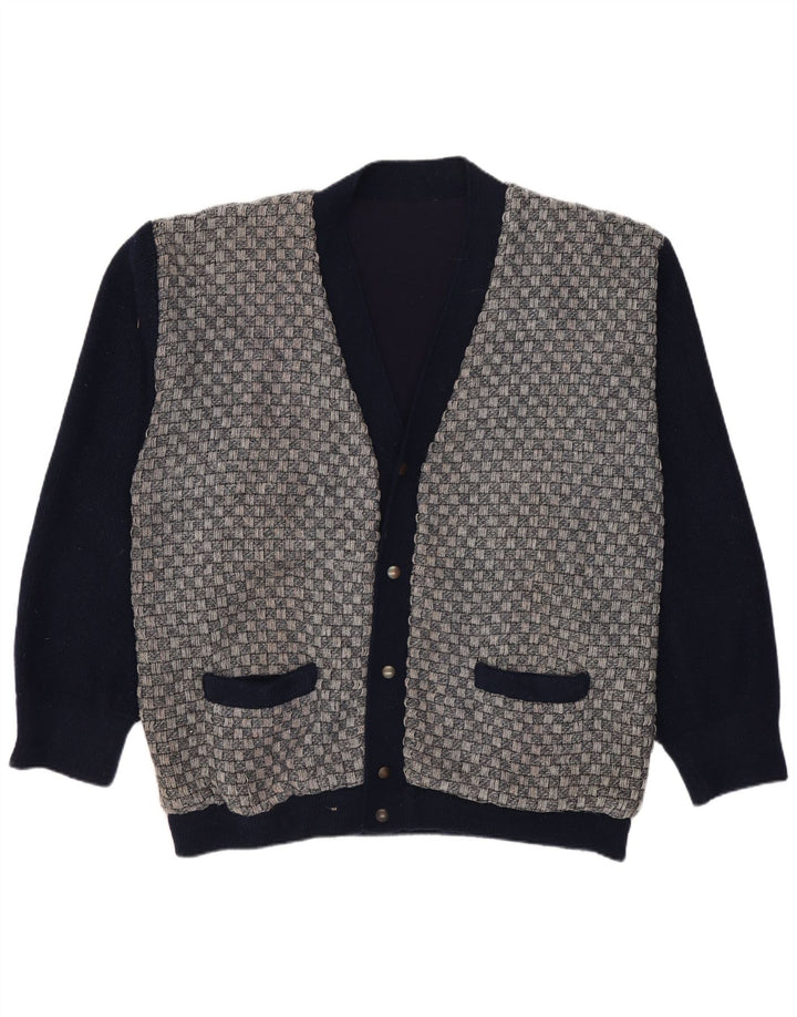 Maglione cardigan da uomo vintage medio blu navy geometrico