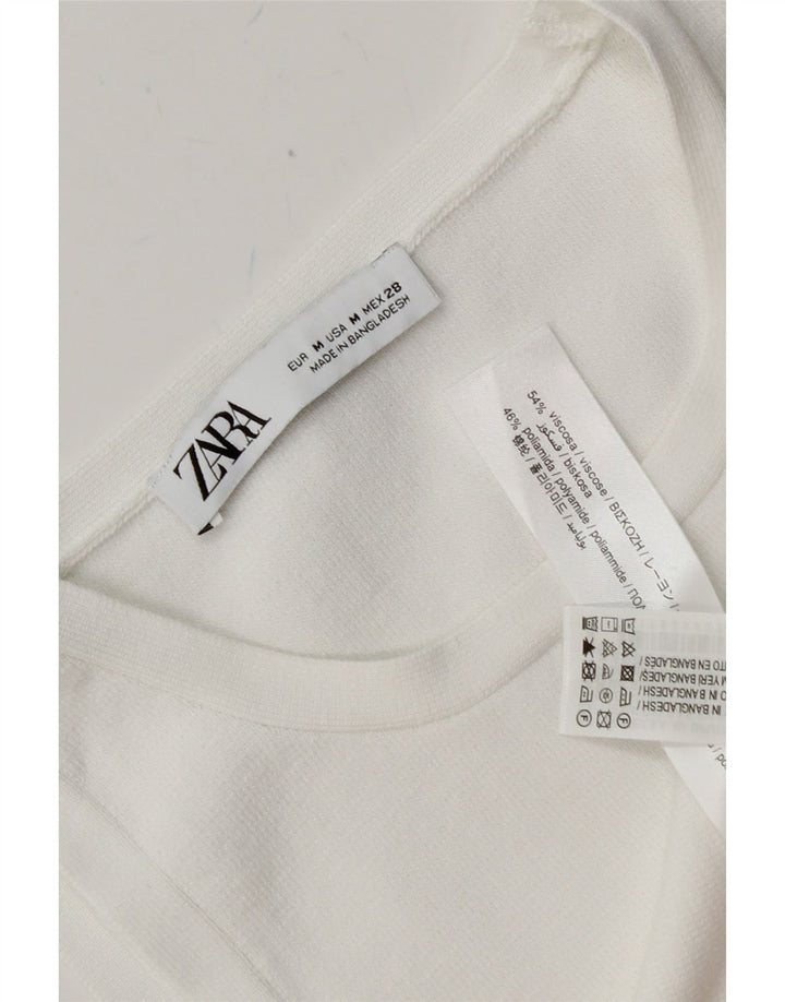 ZARA Womens Crop Vest Top UK 12 Medium White Viscose Vintage Zara and Second-Hand Zara from Messina Hembry 