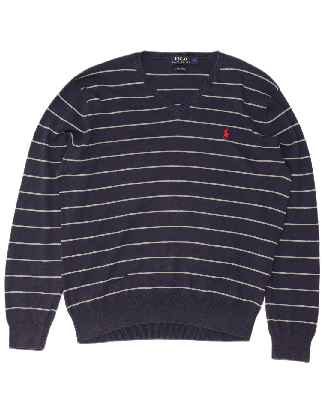 POLO RALPH LAUREN Maglione da uomo con scollo a V a righe grandi blu navy