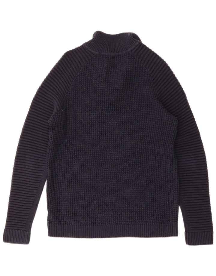 JACK & JONES Maglione da uomo con collo con zip grande in cotone blu navy