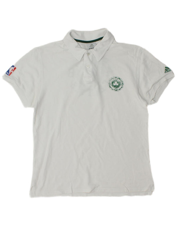 Polo grafica da uomo Adidas Boston Celtics, grande, in cotone bianco