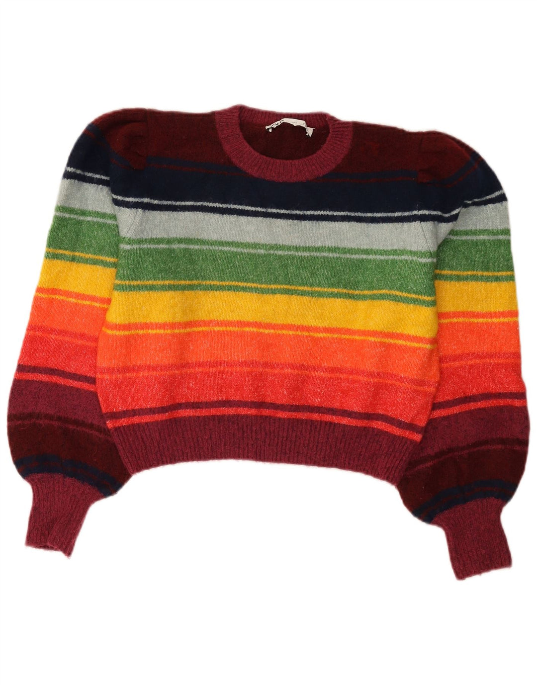Maglione maglione girocollo da donna Zara UK 14 a righe multicolori medie