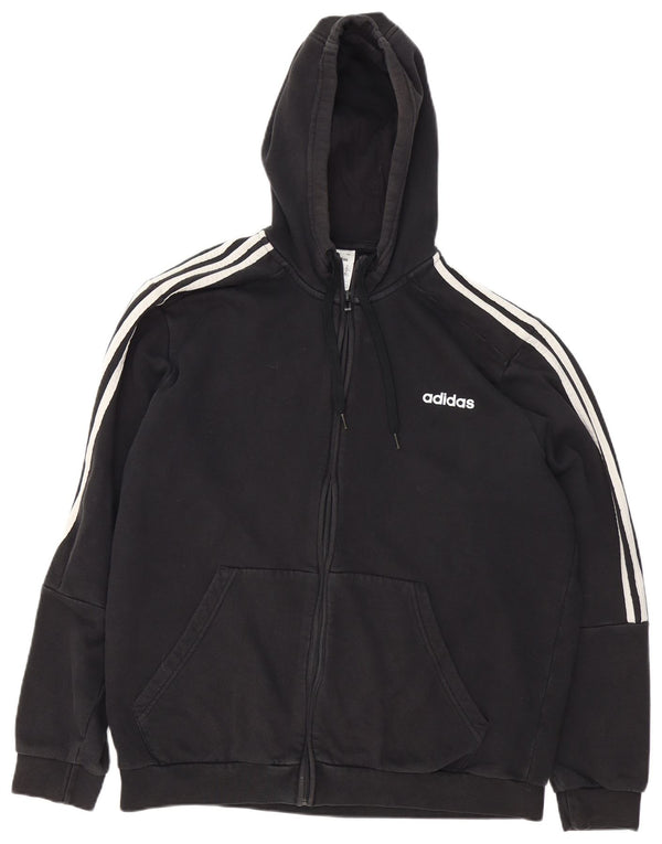 Adidas Mens Zip Hoodie Sweater XL Black Cotton Sports