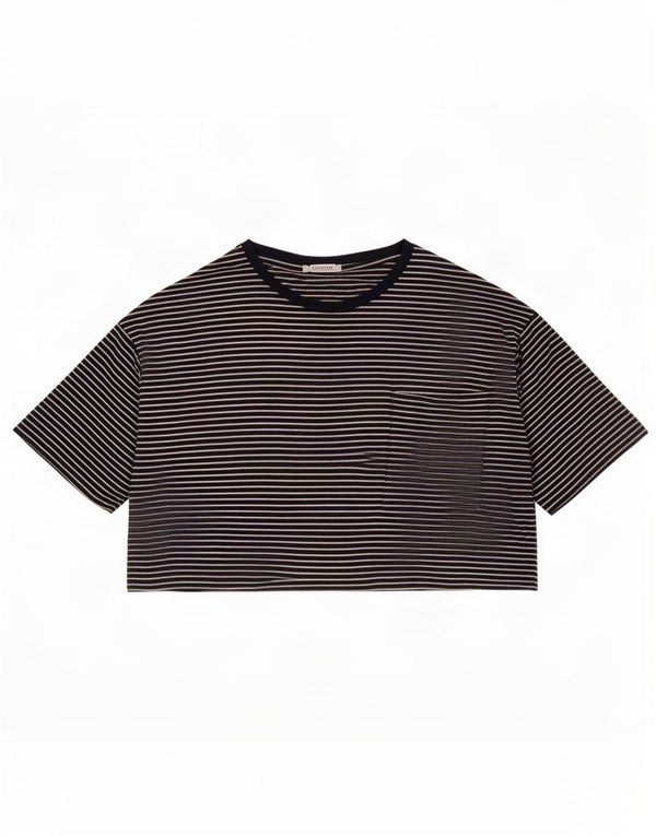T-shirt corta da donna Zara Trafaluc, taglia UK 14, a righe blu navy medie