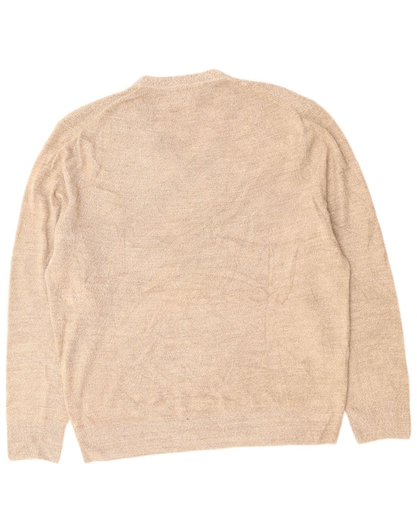 DOCKERS Mens V-Neck Jumper Sweater Large Beige Acrylic