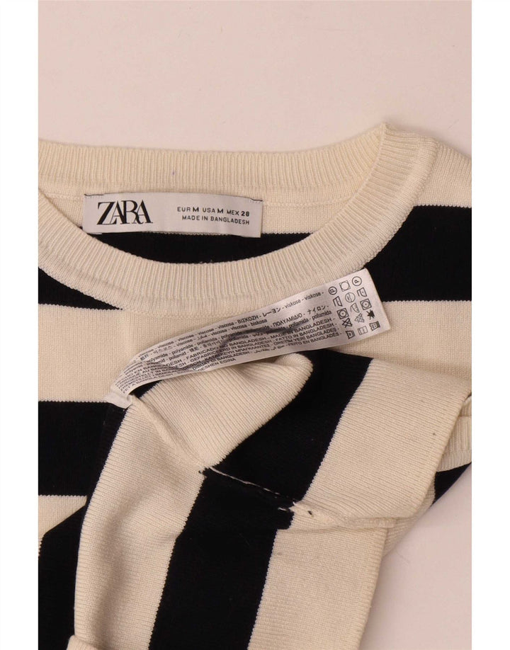Top corto senza maniche da donna Zara UK 12 Viscosa a righe bianche medie
