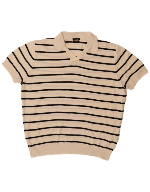 Massimo Dutti Maglione da uomo a maniche corte con collo a polo XL a righe beige