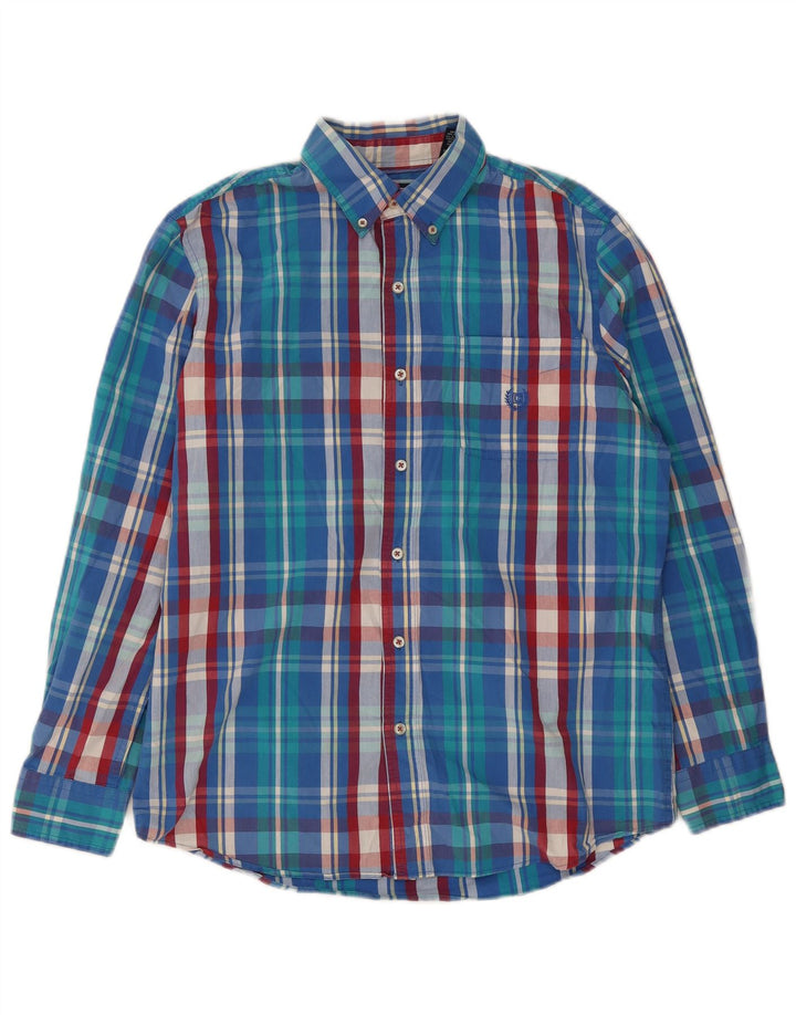 Camicia Chaps da uomo Easy Care in cotone a quadri blu medio