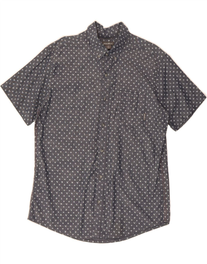 EDDIE BAUER Mens Abstract Pattern Short Sleeve Shirt Large Navy Blue Vintage Eddie Bauer and Second-Hand Eddie Bauer from Messina Hembry 
