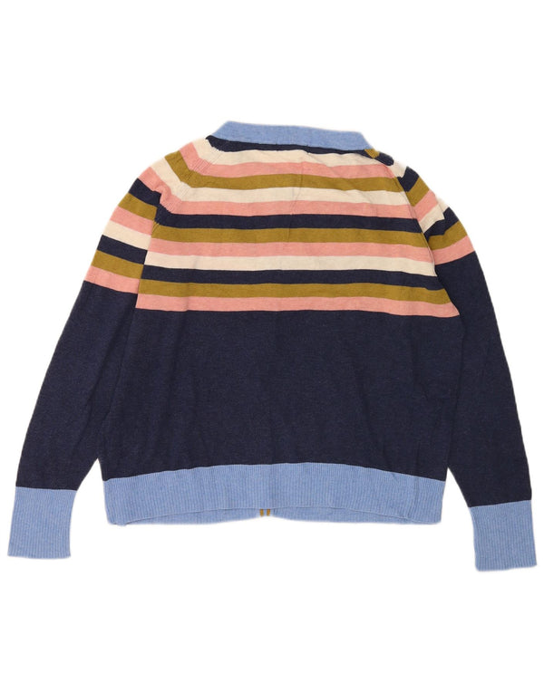 White Stuff Womens Cardigan Sweater UK 16 Large Navy Blue Striped Cotton