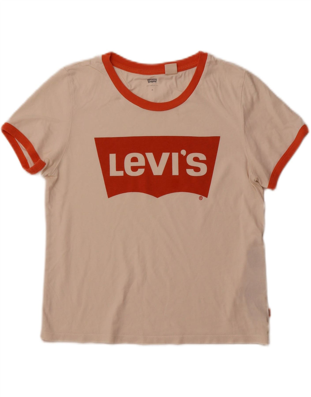 LEVI'S T-shirt grafica corta da donna Top UK 12 Cotone bianco sporco medio