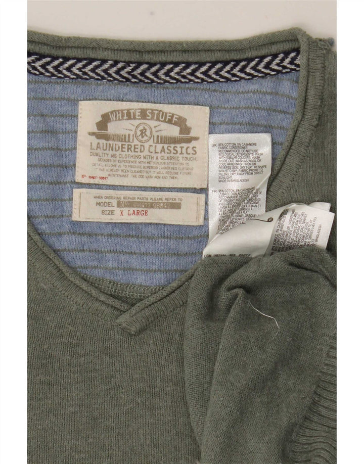 Maglione da uomo con scollo a V White Stuff XL in cotone kaki